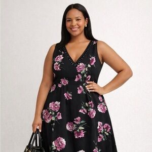Torrid Black Floral Midi Dress Size 22